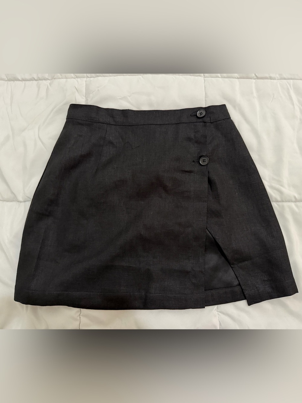 SKY TO MOON Black Linen Thigh High Slit Buttoned Sexy Mini Skirt NWOT